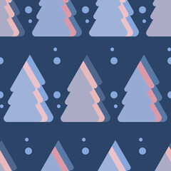 Seamless pattern with christmas tree and dots. Festive design in pastel color. Cute wrapper paper, wallpapers, textile prints. Merry christmas and happy new year. Vector illustration