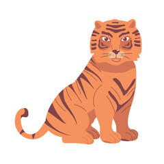 Cute cartoon striped red tiger. Printing for children's T-shirts, greeting cards, posters. Hand-drawn vector stock illustration isolated on a white