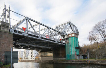 Fototapeta na wymiar The bascule bridge Danviksbron, mechanism and counterweight, an autumn day in Stockholm