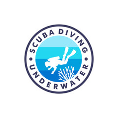 Scuba Diving Logo Design, Image, Template, Underwater, Sea, Vector
