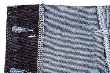 Piece of blue jeans fabric
