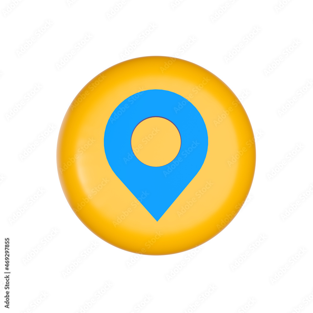 Fototapete blue pointer of map icon on a yellow round shape. gps symbol. web button. 3d rendering