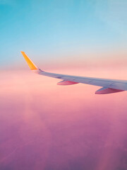 Surreal purple view from an airplane window, fantastic dream vacation flight, concept - 469298273