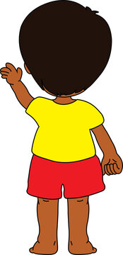 Boy Yellow Shirt Waving From Behind