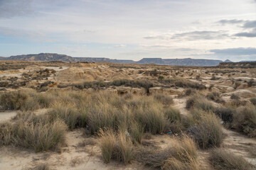 desert landscape in bardenas reales desert in Navarr, spain