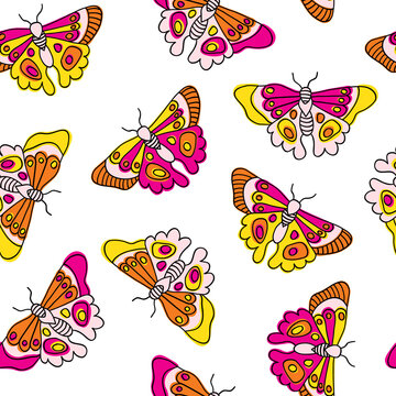 Butterflies seamless vector background. Butterfly insect pattern repeat tile. Hand drawn colorful summer spring design for fabric, kids decor, wrapping, surface design