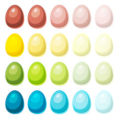 Color palette on Easter eggs, colorful swatch shades for design.