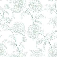 Seamless pattern from flowers of peonies on a white background.