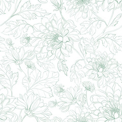Seamless pattern from flowers of chrysanthemums on a white background. - obrazy, fototapety, plakaty