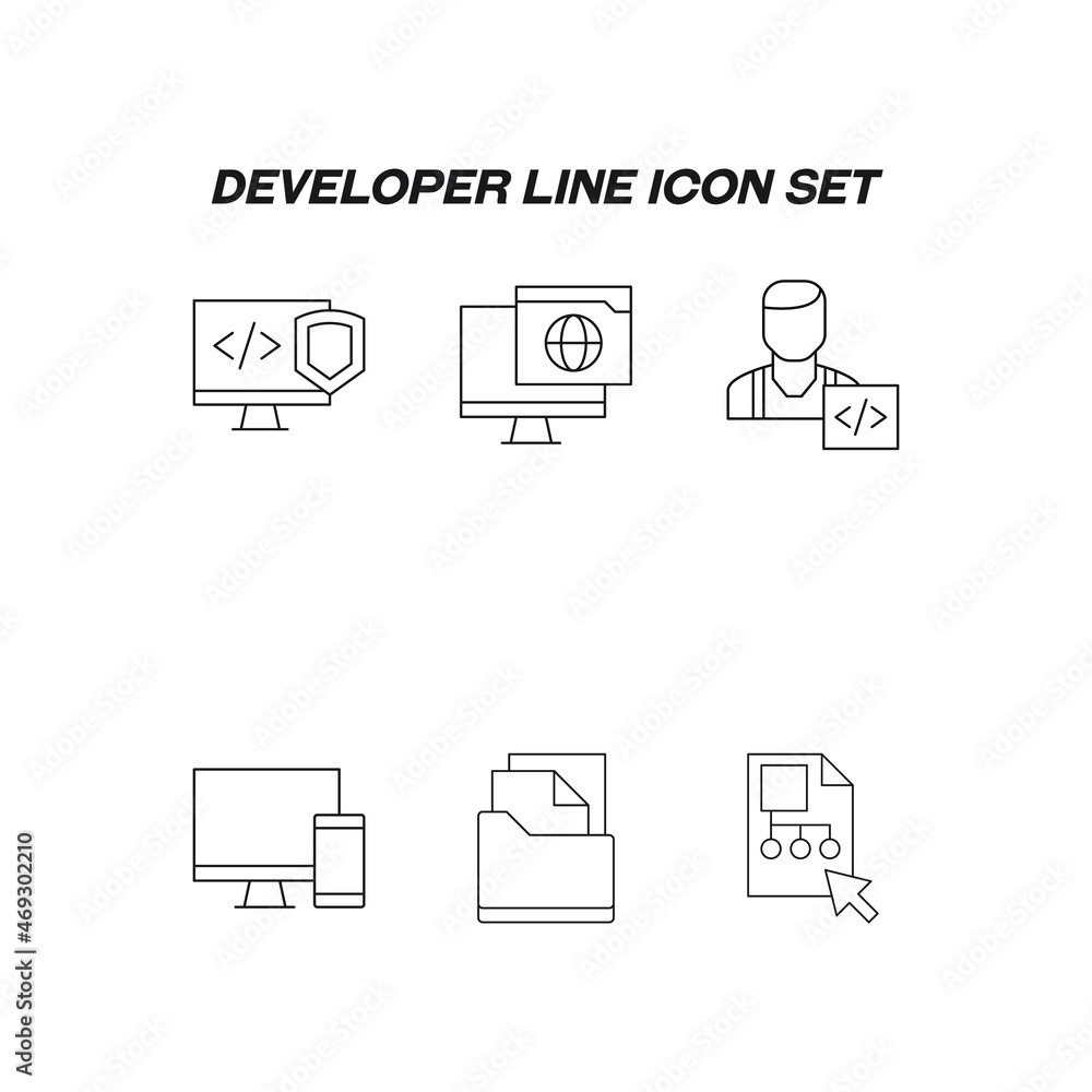 Poster industry concept. collection of modern high quality developer line icons. editable stroke. premiul l