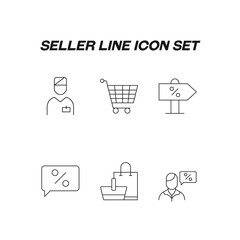 Industry concept. Collection of modern high quality seller line icons. Editable stroke. Premiul linear symbols of demonstrator, shopping cart, sale, discount, percent in speech bubble