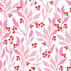 Flowers seamless pattern. Pink color. Modern trendy Matisse minimal style.