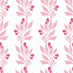 Flowers seamless pattern. Pink color. Modern trendy Matisse minimal style.