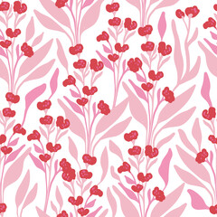 Flowers seamless pattern. Pink color. Modern trendy Matisse minimal style.