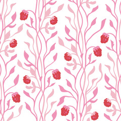 Flowers seamless pattern. Pink color. Modern trendy Matisse minimal style.