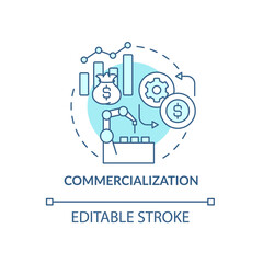 Commercialization concept icon. Make money on invention. Increase value. Bring innovative product to market abstract idea thin line illustration. Vector isolated outline color drawing. Editable stroke