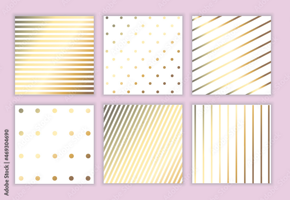 Poster set of cards with a gold pattern. striped and speckled background. set of patterns of horizontal, ve