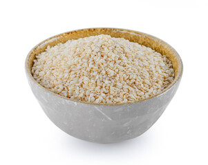 white Sesame Seeds in bowl on white background