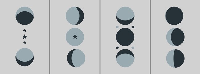 Abstract moon phases posters. Trendy contemporary art, bohemian decorations vector cards