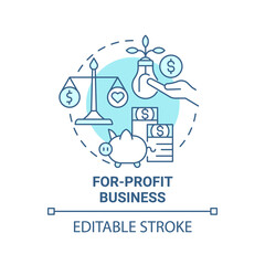 For profit business blue concept icon. Social entrepreneurship type abstract idea thin line illustration. Commercial and charitable organization. Vector isolated outline color drawing. Editable stroke