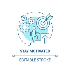 Stay motivated blue concept icon. Starting social entrepreneurship abstract idea thin line illustration. Inspiration, optimism. Accomplish goals. Vector isolated outline color drawing. Editable stroke