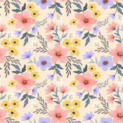 Colorful hand draw flowers seamless pattern for fabric textile wallpaper.