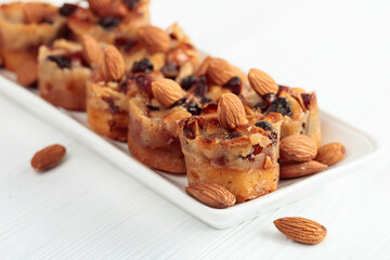 Small cakes with almonds, raisins, and honey.