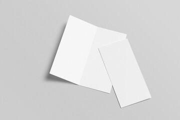 DL Bifold brochure mockup, A5 fold empty blank space 3d realistic object.