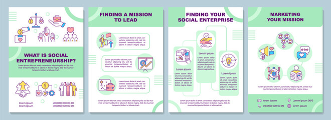 Social entrepreneurship brochure template. Social mission. Flyer, booklet, leaflet print, cover design with linear icons. Vector layouts for presentation, annual reports, advertisement pages - obrazy, fototapety, plakaty