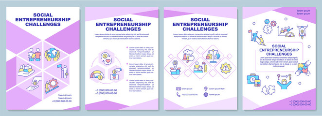 Fototapeta premium Social entrepreneurship challenges brochure template. Flyer, booklet, leaflet print, cover design with linear icons. Vector layouts for presentation, annual reports, advertisement pages