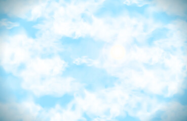Blue sky with realistic white clouds, summer background