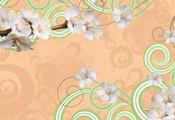 Fototapeta na wymiar Background track from Apple flowers and ornament