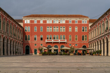 view of the Republic Square and its neo-Renaissance buildings on three sides in the historic city center of Split