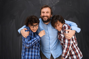 happy father hugging sons unforgetable moments of family joy in mixed race middle eastern arab...