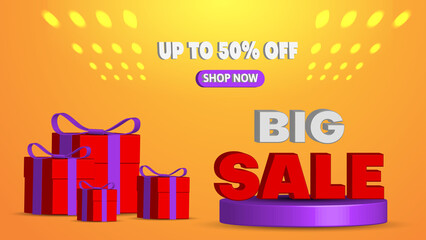 big sale banner background with 3d style in