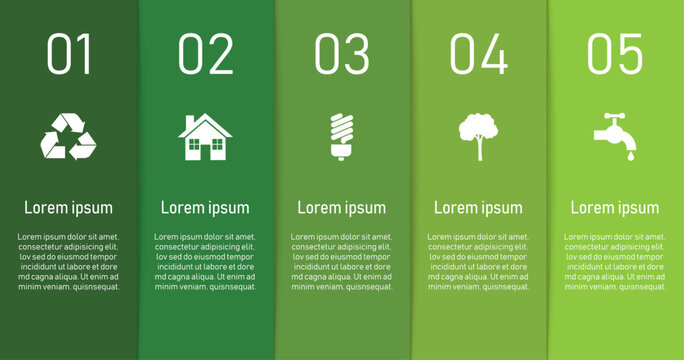 eco infographic template green background. 5 symbol ecology and sustainable. vector illustration in flat style modern design.