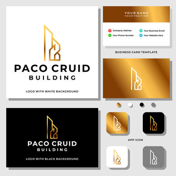 Letter PCB monogram real estate logo design with business card template.