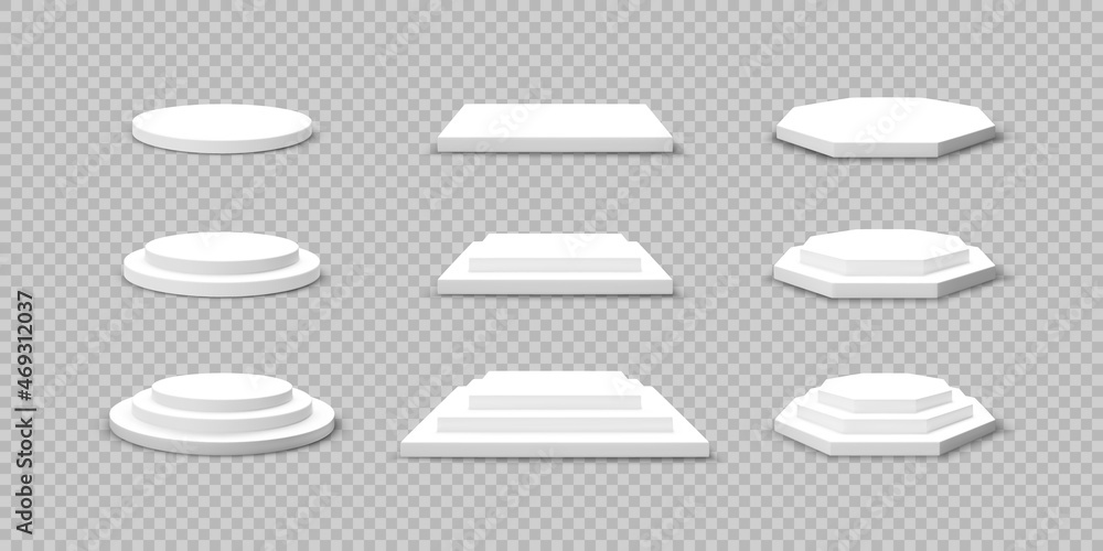 Poster round hexagonal and square stage collection isolated on transparent background