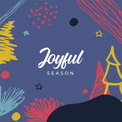Merry Christmas greeting cards. Trendy abstract square Winter Holidays art templates. New year joyful season greeting cards. For social media post, mobile apps, banner design and web/internet ads.