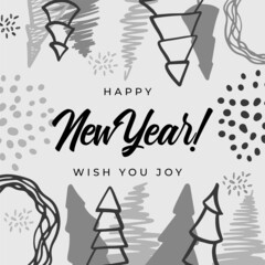 Merry Christmas greeting cards. Trendy abstract square Winter Holidays art templates. New year joyful season greeting cards. For social media post, mobile apps, banner design and web/internet ads.