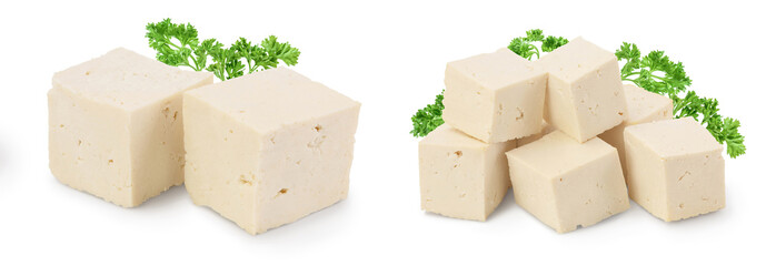 tofu cheese isolated on white background with clipping path and full depth of field, Set or...