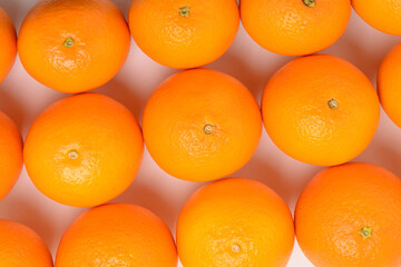Group of oranges in a row isolated on white background,