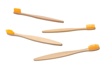 Bamboo toothbrush isolated on a white background.