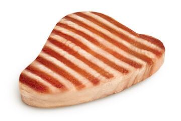 Tuna fish steak grilled isolated on white background with clipping path and full depth of field