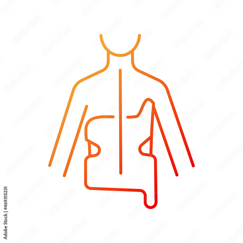 Poster scoliosis brace gradient linear vector icon. spine curve correction. spinal deformation prevention. 