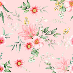 seamless pattern beautiful flower watercolor