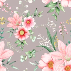 Fotobehang seamless pattern beautiful flower watercolor © mariadeta