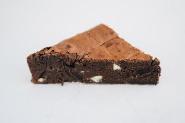 Chocolate brownie at white background