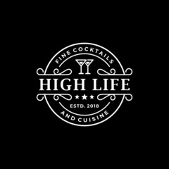 Vintage Bar Cocktail Club and Cuisine Stamp Logo Design 