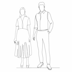 man and woman drawing one continuous line vector, isolated
